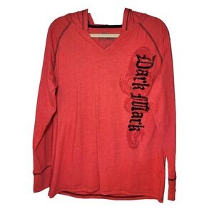 Harry Potter Red Hooded Shirt Raglan Long Sleeve Black Velvet Emblem Size Medium